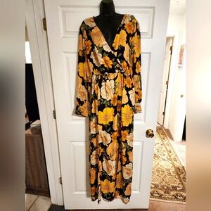 Floral Maxi Dress - Black and Yellow 3xl